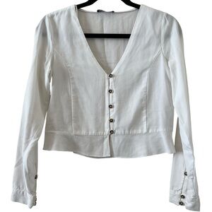 Zara White Long Sleeve Crop Top